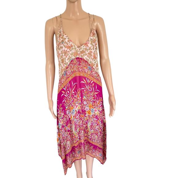 Lucky Brand Dresses & Skirts - Lucky Brand Boho Floral Midi Dress Pink Fairy Handkerchief Hem Festival S